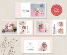 the birth announcement card is displayed with photos