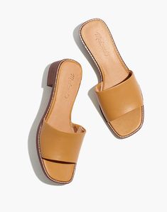 1 1/2" heel. Brown Block Heels, Mule Flats, Slingback Mules, Yellow Sandals, Black Leather Mules, Heeled Mules Sandals, Sustainable Leather, Madewell Shoes, Genuine Leather Shoes