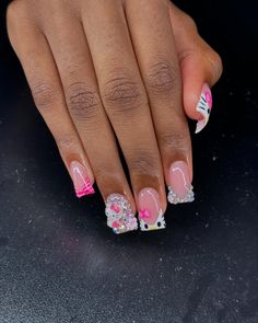 Hello Kitty Process Post 🎀🌸🦓 ~ ~ ~ #explore #explorepage #hellokitty #hellokittylover #hellokittyaddict #nails #nailtech #floridanailtech #nailart #naildesign #nailinspo Blinged Out Nail Sets, Birthday Nails Hello Kitty, Short Hello Kitty Nails With Charms, Hello Kitty Acrylic Nail Designs, Hello Kitty Junk Nails, 111 Nails, Short Baddie Nail Ideas, Hello Kitty Short Nails, Nail Designs Hello Kitty