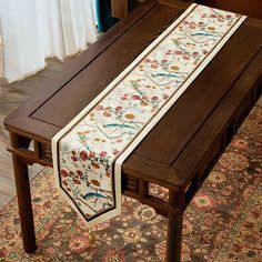 Chinoiserie Country Style Coffee Table Cover Table Runner Country Style Coffee Table, Coffee Table Cover, Body Details, Style Coffee Table, Embroidered Leather, Bird Patterns, High Fiber, Persimmon, Table Cover