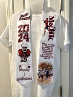 a white shirt with an image of a football player on the front and back of it