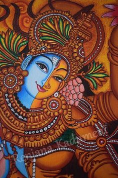 an oil painting on canvas of a hindu god