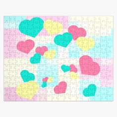 a puzzle with many hearts on it