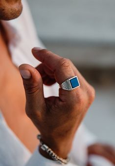 "Lapis Lazuli Ring Men/ Mens Lapis Ring/Square Lapis Lazuli Rings/ Mens Lapis Lazuli Ring/ Lapis Lazuli Mens Ring/ Silver/ Silver Lapis Ring Add a touch of elegance and sophistication to your look with our Lapis Lazuli Ring for Men. This stunning square Lapis Lazuli stone is set in a stylish silver solid band, making it the perfect accessory for any outfit.  The surface is 12mm x 12mm. The design is tidy and trendy; the band of the ring has some perfect geometric lines with oxide to highlights t Rings Mens, Ring Inspo, Ring Square, Men Rings, Lapis Ring, Lapis Lazuli Ring, Ring Men, Lapis Lazuli Stone, Mens Silver Rings