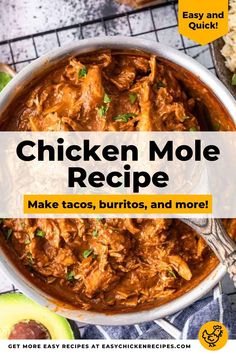 chicken molee recipe in a bowl with avocado and rice on the side