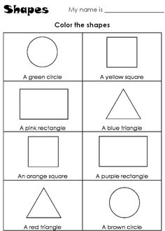 shapes worksheet for kids to practice their handwriting and writing skills, including color the shapes