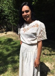 "Boho dress,off white dress,eyelet lace,summer dress Very pretty dress boho dress Says size 14 but seems like a small-medium Measurements Bust 36\" waist 30\" buttons at side waist Hips flair out to 50\" full at hips Small shoulder pads that can be removed Looks and feels like 100% cotton but is 50% cotton 50% rayon BL774+BL297 was A-r2 Boho dress,off white dress,eyelet lace,summer dress" Bohemian Short Sleeve Broderie Anglaise Dress, White Lace Dress With Lace Collar For Summer, Bohemian Eyelet Dress For Summer, Vintage Lace Summer Dress With Short Sleeves, Vintage Lace Short Sleeve Summer Dress, Summer Vintage Lace Dress With Short Sleeves, Vintage Lace Dress With Short Sleeves For Summer, Summer Lace Dress With Lace Collar And Short Sleeves, Short Sleeve Lace Vintage Summer Dress