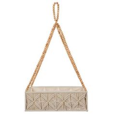 a white purse hanging from a rope