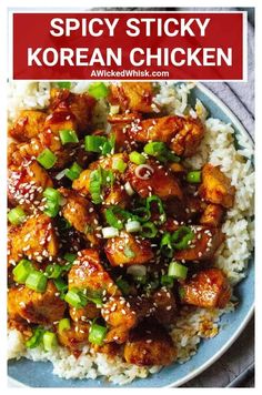 chicken with sesame seeds and green onions served over rice