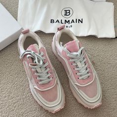 This Is A Brand New Pair Of Authentic Balmain Women's Shoes. It Comes In A Brand New Box And Dust Bag .It Is A Very Nice Pink And Is A Size Us7. Don't Miss It If You Like It Balmain Women, Balmain Shoes, Sock Sneakers, White Leather Sneakers, Leather High Tops, Puma Sneakers, Wedge Sneakers, Low Sneakers, Black Sneakers