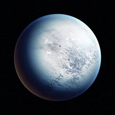 an artist's rendering of the planet pluto, with its icy surface and dark background