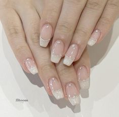 Pearly French Tip, Pearly French Tip Nails, Babydoll Nails, Digital Wardrobe, G Nails, December Nails, Hello Nails, Red Acrylic Nails, Formal Nails