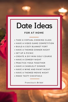 a sign that says date ideas for at home