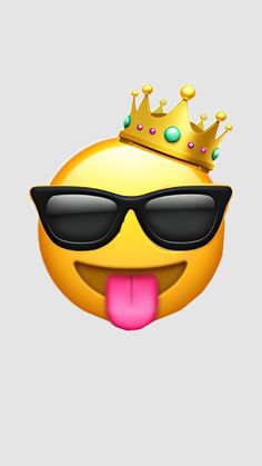 an emoticive smiley face wearing sunglasses and a crown