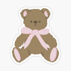 a brown teddy bear with a pink bow on it's neck sticker is shown