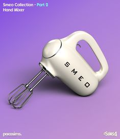 a white mixer sitting on top of a purple background