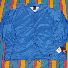 Men's 3xl Condition:New With Tags Work Jacket Water Repellent Vintage Streetwear Street Wear Fashion Style Colorful Logo Spellout Spell Out Blue Buttoned Outerwear For Streetwear, Blue Waterproof Windbreaker For Streetwear, Blue Streetwear Outerwear With Button Closure, Retro Blue Windbreaker For Streetwear, Retro Blue Color Block Windbreaker, 90s Blue Windbreaker With Pockets, Blue Fleece-lined Windbreaker For Streetwear, Vintage Streetwear, Work Jackets