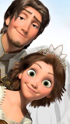 an animated image of a man and woman in wedding attire, one holding the other's head