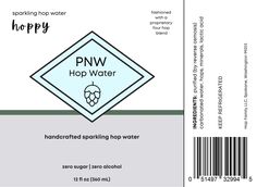 label for pnw hop water with barcodes on the front and back