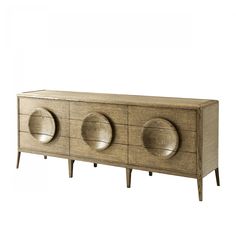 the sideboard is made out of wood and has three round knobs