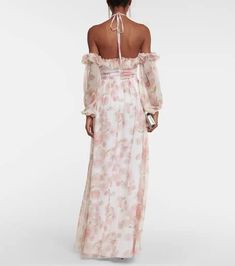 Add a dose of romantic whimsy to your evening wear edit with this floral gown from Giambattista Valli. Made from pure silk, the off-the-shoulder style features ruffle trims, alluring cutouts, and a fluid floor-grazing skirt..Lining: 100% silk, partially lined.Made in Italy.Closure: zipped back, invisible zipper.Material: 100% silk.Care instructions: dry clean.True to size.Off-the-shoulder.Cinched waist.Lightweight material.The model seen in the picture is 178cm-5'10' and wearing a size IT 40 Floral Print Summer Gala Gown, Summer Floral Print Gala Gown, Summer Gala Floral Print Gown, Floral Print Gown For Summer Gala, Spring Wedding Off-shoulder Gown, White Floral Print Maxi Dress For Gala, Chiffon Floral Print Party Gown, Party Chiffon Gown With Floral Print, Party Floral Print Chiffon Gown