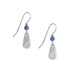 This stylish and classy accessory is a must-have for anyone's jewelry collection. These high-quality earrings featuring a hammered teardrop with a blue bead accent can be worn with any outfit. The handcrafted wearable art is set on hypoallergenic, surgical steel hooks for metal sensitivities. Makes a lovely gift for her birthday, anniversary, holiday or just because. | Silver Forest metal drop earrings feature hammered silver teardrop with blue bead accent. | Surgical steel ear hooks. | Hypoalle Silver Forest Earrings, Metal Drop, Gift For Her Birthday, Jewelry Studio, Hypoallergenic Earrings, Hammered Silver, Personalized Accessories, Blue Beads, Teardrop Earrings