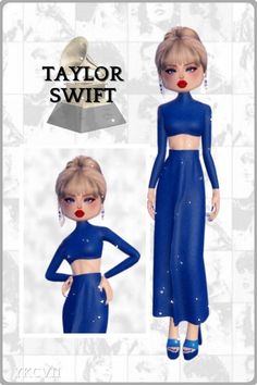 taylor swift is wearing a blue dress with cutouts on the sides, and red lips