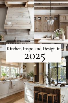 kitchen inspo and design in the new year's resolution, with images of wood cabinets