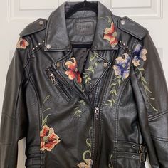 Blank Nyc Black Jacket With Beautiful Embroidery And Studs. 22” Long. Only Worn Once. In Excellent Condition. Embroidered Winter Biker Jacket With Long Sleeves, Winter Embroidered Long Sleeve Biker Jacket, Embroidered Biker Leather Jacket For Fall, Embroidered Fitted Leather Jacket For Fall, Embroidered Long Sleeve Biker Jacket For Winter, Embroidered Biker Jacket With Long Sleeves For Winter, Fall Fitted Embroidered Leather Jacket, Embroidered Long Sleeve Biker Jacket For Fall, Fitted Leather Jacket With Floral Embroidery For Winter