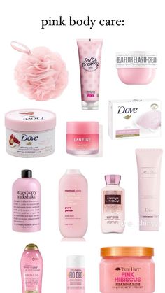 #pink #routine #aesthetic #bodycare Bath Essentials Aesthetic, Pink Body Products, Pink Shower Products, Bodywash Aesthetic, Pink Shower Routine, Pink Hygiene Aesthetic, Bodycare Routines, Pink Body Care, Shower Routine Aesthetic