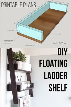 the diy floating ladder shelf is made from wood