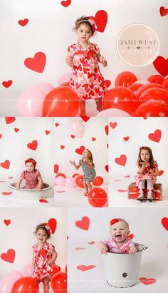 a collage of photos with balloons and hearts