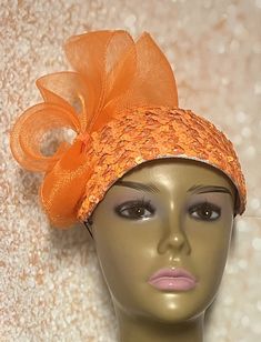 Orange Sequins Half Hat for Church, Wedding, Mother of the Bride, Head Covering, Tea Parties Hat is trimmed with rhinestones, crinoline bows, hat pin, and rhinestones. Perfect for any special occasion. The hat pin may vary and is for decorative purposes only. Measurement  11x8 inches  Hat can be worn on either side of the head. Gifts for mom, sister, wife, or yourself. Fitted Headband Fascinator For Carnival, Elegant Carnival Party Headband, Fitted Mini Hats For Holiday Parties, Fitted Headband For Carnival Party, Fitted Headpieces For Carnival And Formal Occasions, Fitted Costume Hats And Headpieces For Holiday Party, Party Adjustable Hats With Matching Headband, Adjustable Party Hats With Matching Headband, Formal Carnival Headpiece