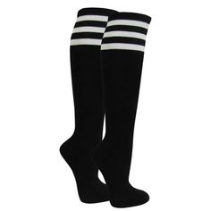 Don't just wear black socks when you have the option of striped black socks. The color contrast really makes the three stripes at the top of these women's knee socks pop. Green looks more green and bright anything is extra bright. It's always going to be a good idea to wear a pair of these striped knee high socks when ever possible. Size: One Size Fits Most Women.  Color: Multicolor.  Gender: unisex.  Age Group: adult. Cutesy Outfit, Striped Knee High Socks, Black Socks, Knee Socks, Color Contrast, Cotton Socks, Socks And Hosiery, Wearing Black, High Socks