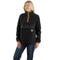 Carhartt Women's Fleece Quarter Snap Front Jacket, 104922 Carhartt Pullover, Carhartt Womens, Carhartt Women, Polyester Pants, Black Fleece, Womens Fleece, Black Logo, Black Media, Shirt Jacket