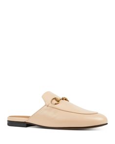 Gucci Women's Princetown Leather Mules Gold Mules For Work, Elegant Gold Mules For Workwear, Formal Gucci Mules With Leather Sole, Gucci Formal Mules With Leather Sole, Classic Gucci Leather Mules, Classic Gucci Mules With Leather Sole, Gucci Classic Leather Mules, Gucci Classic Mules With Leather Sole, Elegant Beige Mules For Office