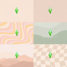 four different colored diamond shapes with wavy background