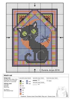 a cross stitch pattern with a black cat on it