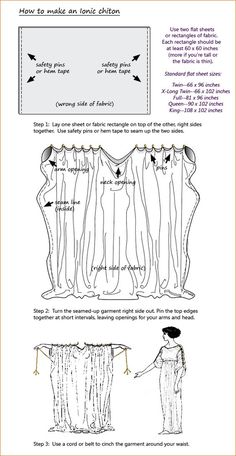 How to make an Ionic chiton.  Useful for lots of ancient costumes! Oracle Costume, Chiton Dress, Ionic Chiton, Mary Poppins Kostüm, Weeping Angels