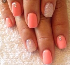 Coral Nails With Design, Nails Yellow, Vacation Nails, Shellac Nails