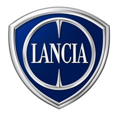 the lancia logo is shown in blue and white on a gray background with silver accents