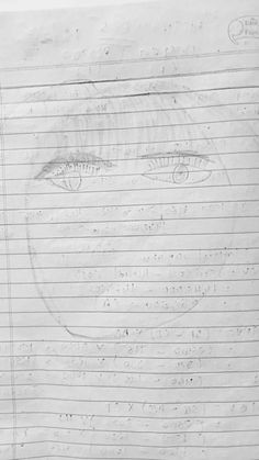 a drawing of a woman's face on lined paper with lines in the background