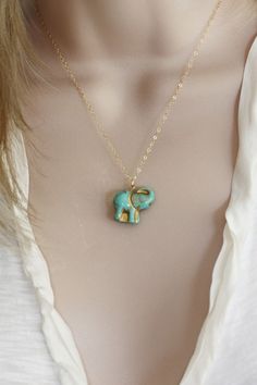 Tiny Elephant, Water Mill, Elephant Necklace, Citrine Necklace, Elephant Pendant, Puffy Heart, Vintage Turquoise, Necklace Vintage, Vintage Necklace