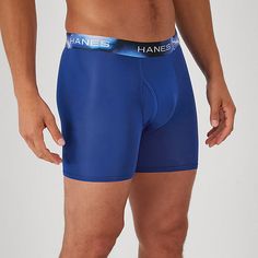 Here are high performance boxer briefs for rigorous workouts or days that just feel like one long session at the gym. Hanes Sport stretch boxer briefs are made of lightweight cooling mesh for exceptional comfort. This lightweight underwear is made with 4-way stretch fabric infused with Hanes X-Temp technology, designed to adapt to your temperature for all-day comfort. Along with this lightweight, moisture-wicking mesh fabric, these sleek, fitted boxer briefs offer Hanes Fresh IQ advanced odor protection technology that attacks odor-causing bacteria for a fresh feel. This airy mesh boxer brief underwear offers extra moisture-wicking at the stretch logo waistband, plus tagless styling for no-itch comfort and the convenience of an assorted 4-pack.# Pieces In Set: 4-PackFeatures: Odor Resistan Functional Blue Boxer Briefs For Gym, Compression Blue Boxer Briefs For Training, Functional Blue Boxer Briefs For Sports, Blue Compression Boxer Briefs For Training, Blue Workout Boxer Briefs, Blue Compression Boxer Briefs For Sports, Sporty Blue Compression Boxer Briefs, Blue Compression Sporty Boxer Briefs, Functional Blue Sports Boxer Briefs