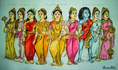 Nava Durga Drawing, Nava Durga, Goddess Kali Images, Indian Illustration, Boho Art Drawings, Durga Images