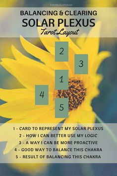 a sunflower with the words balancing and clearing solar plexus tart layout