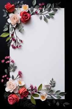 an empty paper with flowers and leaves on it