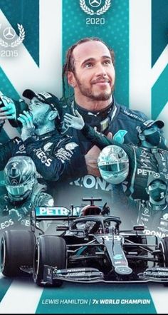 lewis hamilton and the mercedes team for the british grand prix in 2009, on a green background