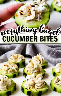 cucumber bites are topped with whipped cream and sprinkled with black pepper