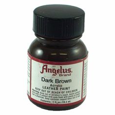 an image of black leather paint for crafting and painting on white background, with the words angelus brand written in red